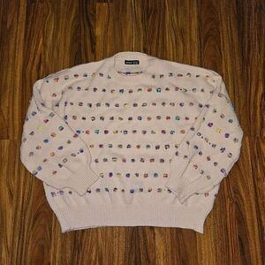 Shein Oversized Pink Sweater with Rainbow Dots Womens Size Medium